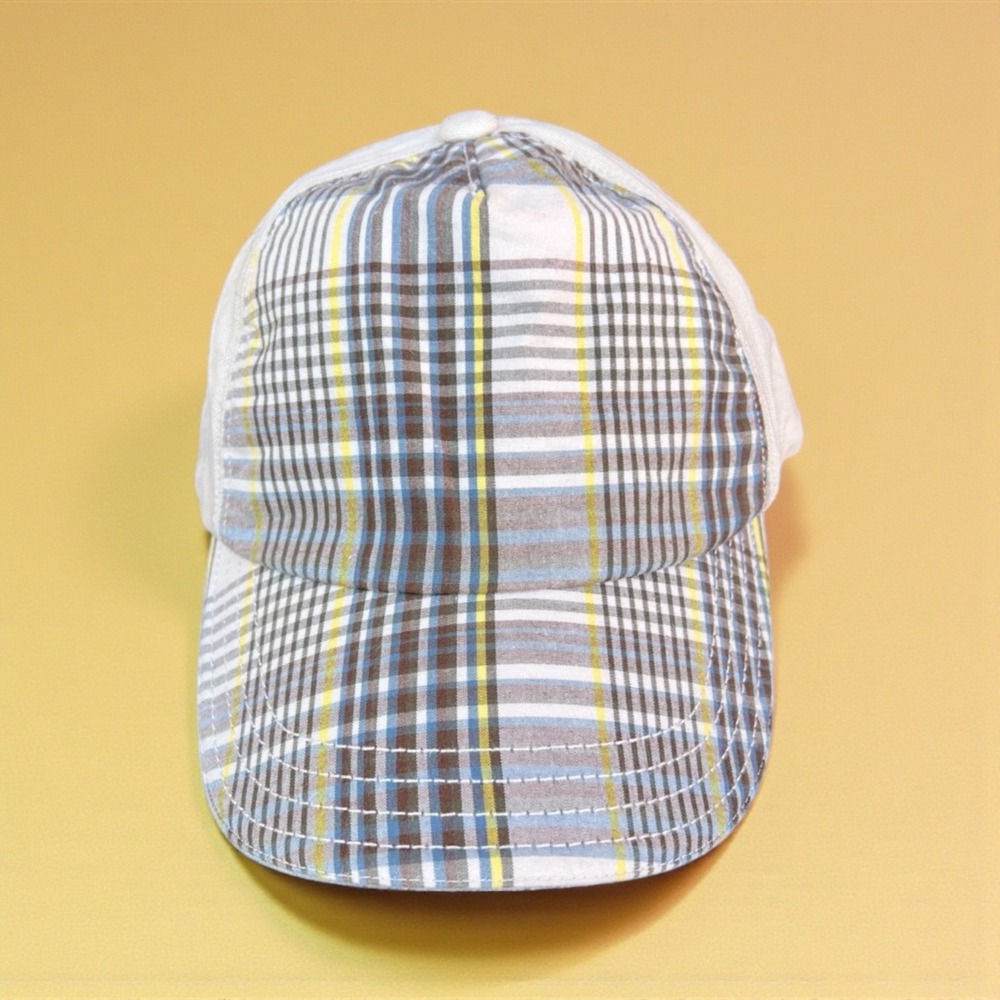 Gymboree 2007 Youth Plaid Hat Cap Size 5-7 Khaki Blue Yellow Adjustable